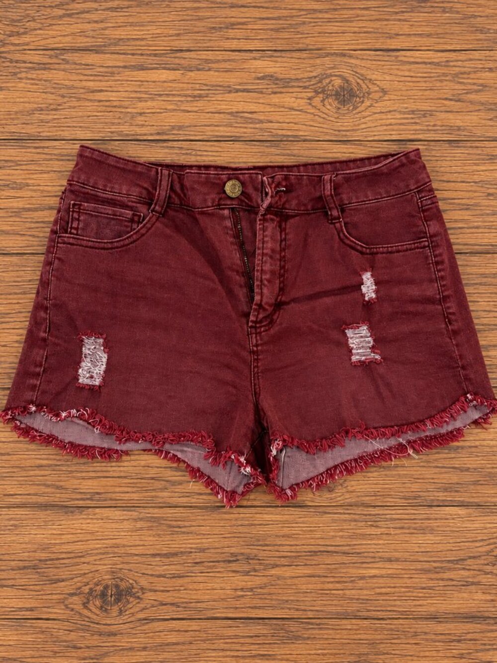Refuge Burgundy Distressed Denim Shorts Size 4 Frayed Hem Cutoffs